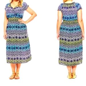 Mlle Gabrielle (Size M) Multicolored Ruffle Trim Smock Waist Midi/Maxi Dress